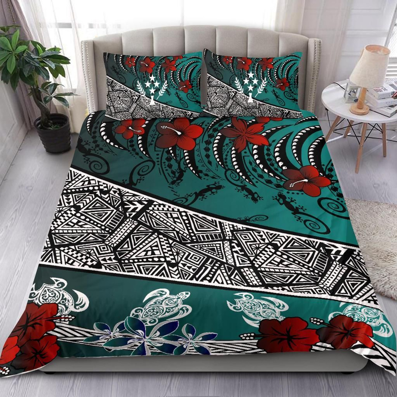 Kosrae Polynesian Bedding Set - Lizard And Turtle Green 2