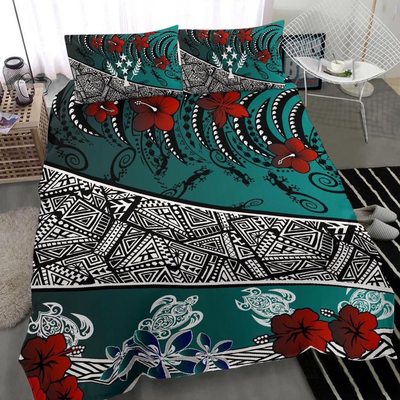 Kosrae Polynesian Bedding Set - Lizard And Turtle Green 3