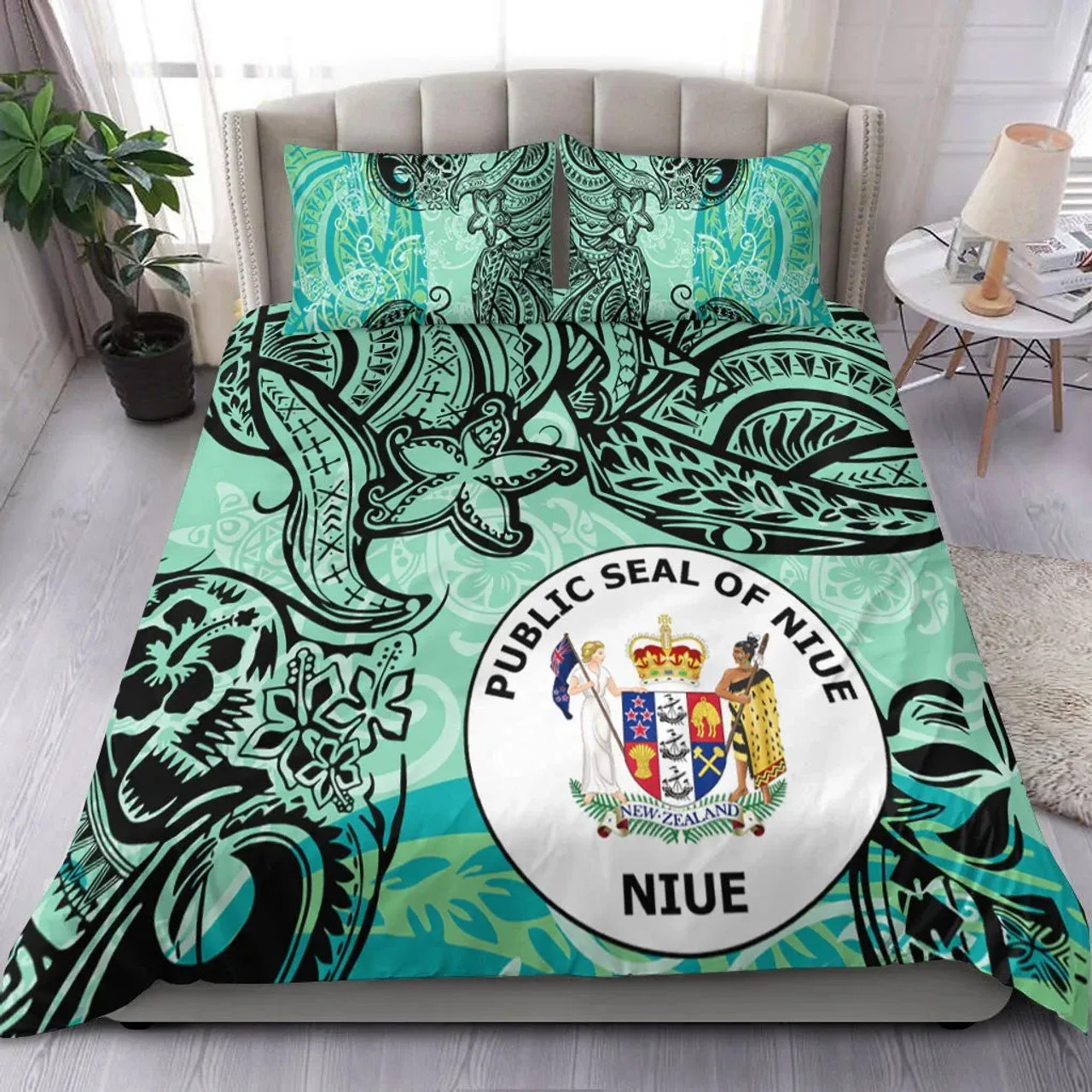 Niue Bedding Set - Vintage Floral Pattern Green Color 1