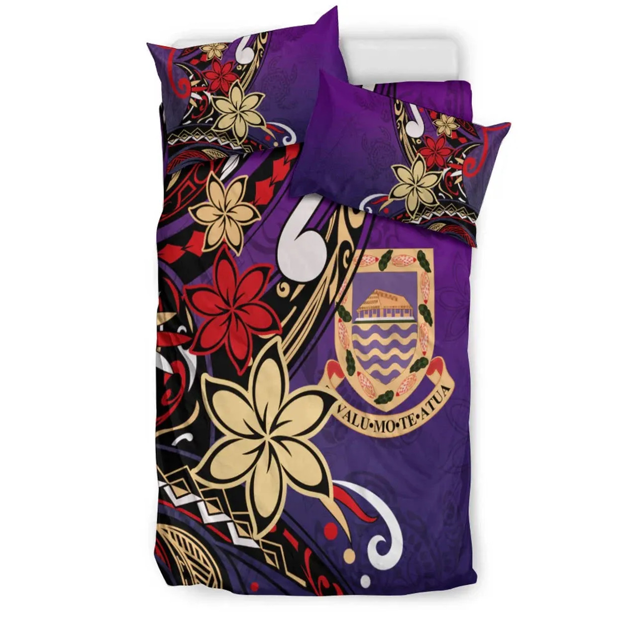 Tuvalu Polynesian Bedding Set - Tribal Flower With Special Turtles Purple Color 2