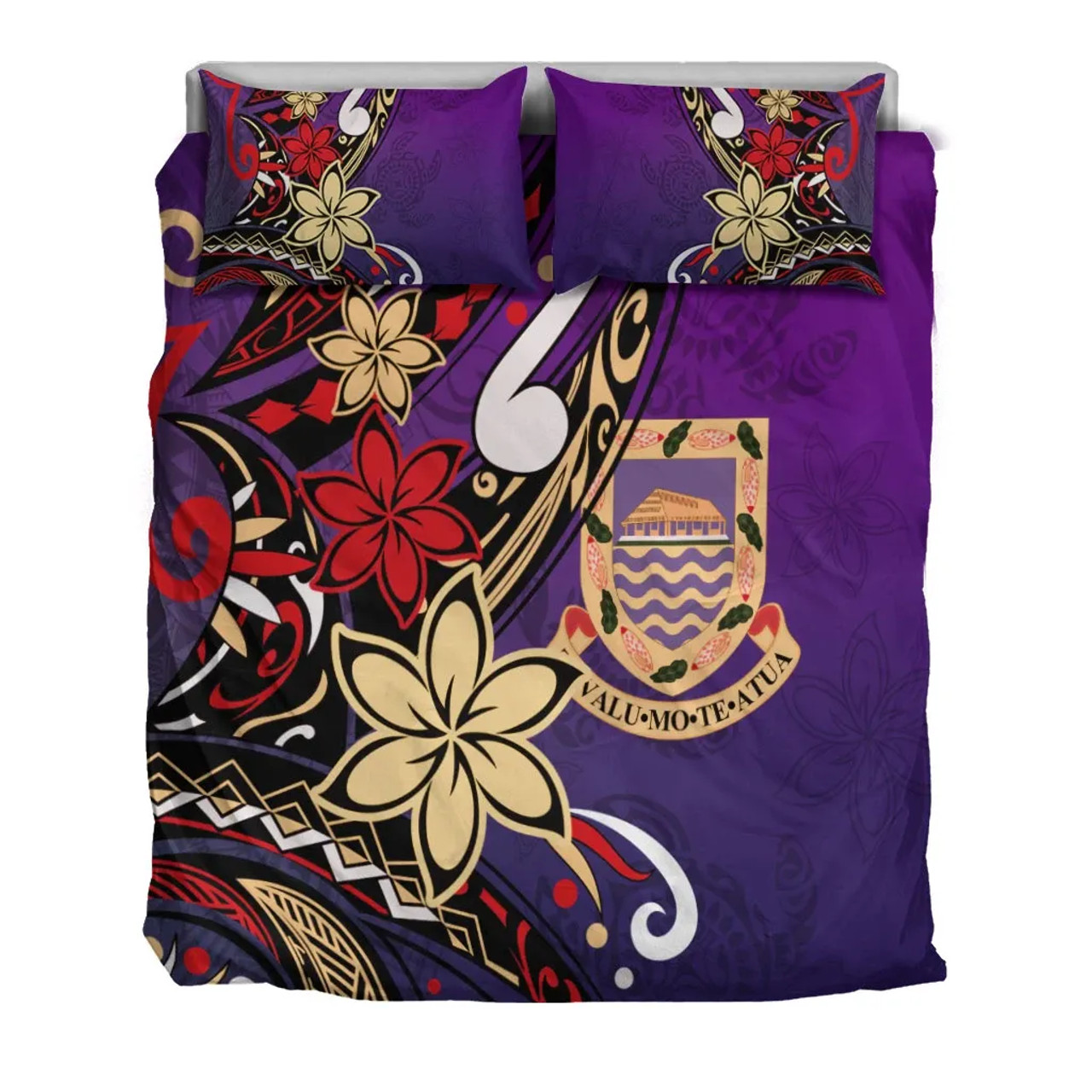 Tuvalu Polynesian Bedding Set - Tribal Flower With Special Turtles Purple Color 3