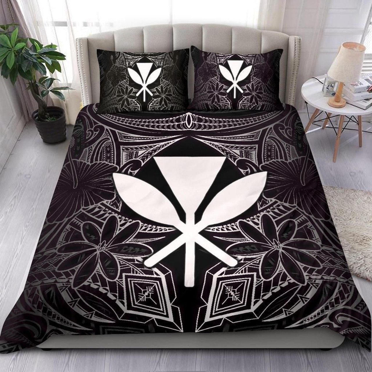 Polynesian Bedding Set - Hawaii Duvet Cover White Hibiscus Coat Of Arms 1