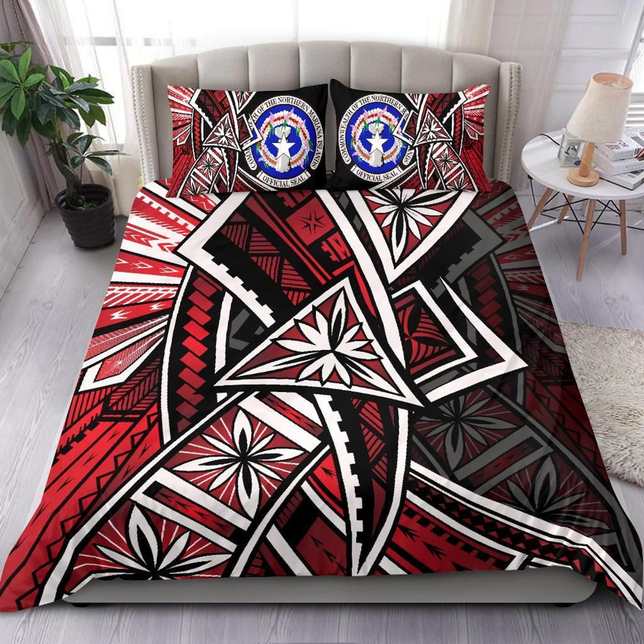 Northern Mariana Bedding Set - Tribal Flower Special Pattern Red Color 1