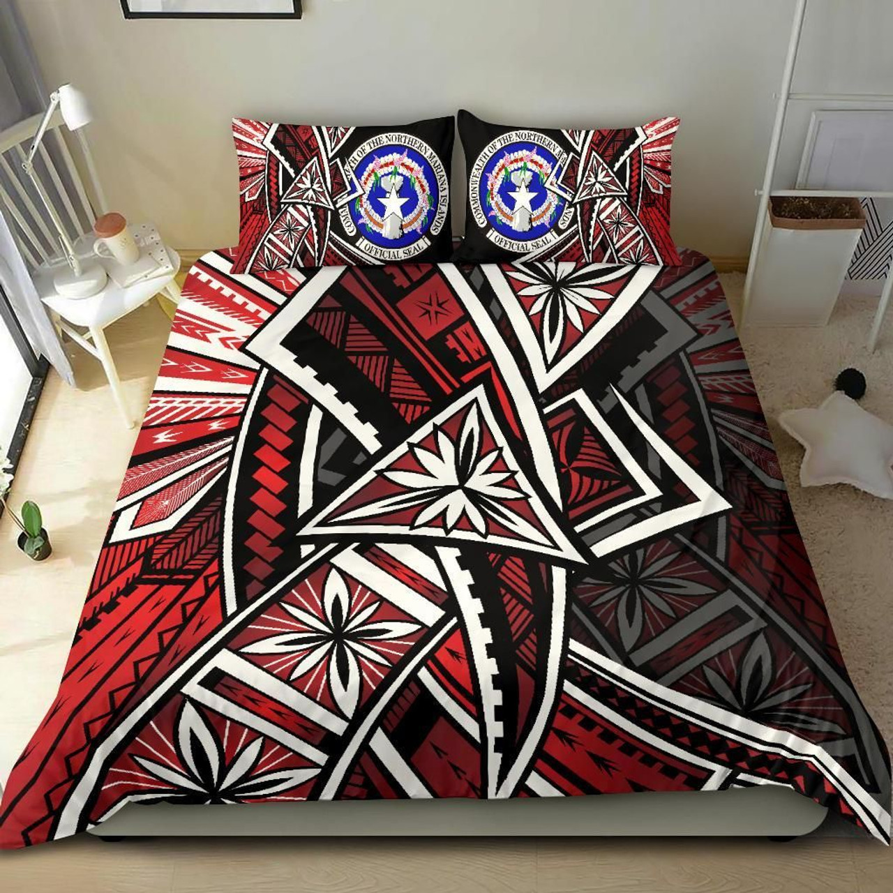 Northern Mariana Bedding Set - Tribal Flower Special Pattern Red Color 3
