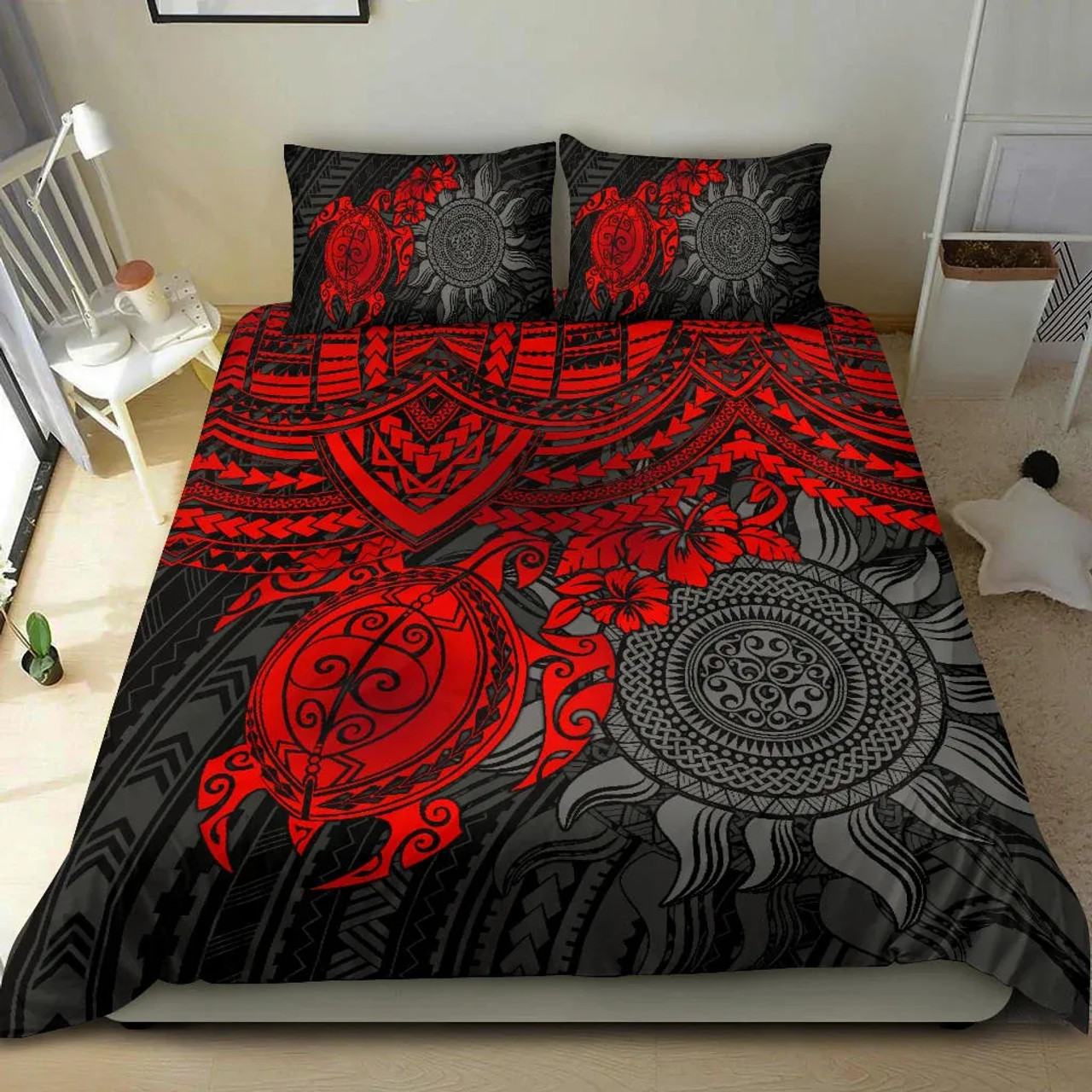 Polynesian Duvet Cover Set - Polynesian Red Turtle 1