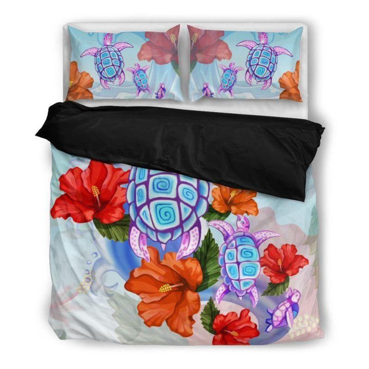 Hawaiian Duvet Cover Set - Turtle And Hibiscus 01 1