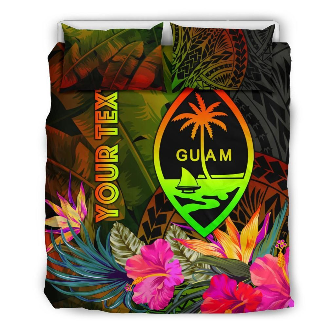 Guam Polynesian Personalised Bedding Set - Hibiscus And Banana Leaves 3
