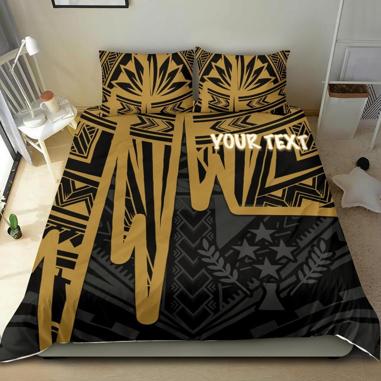 Kosrae Personalised Bedding Set - Kosrae Seal In Heartbeat Patterns Style (Gold) 2