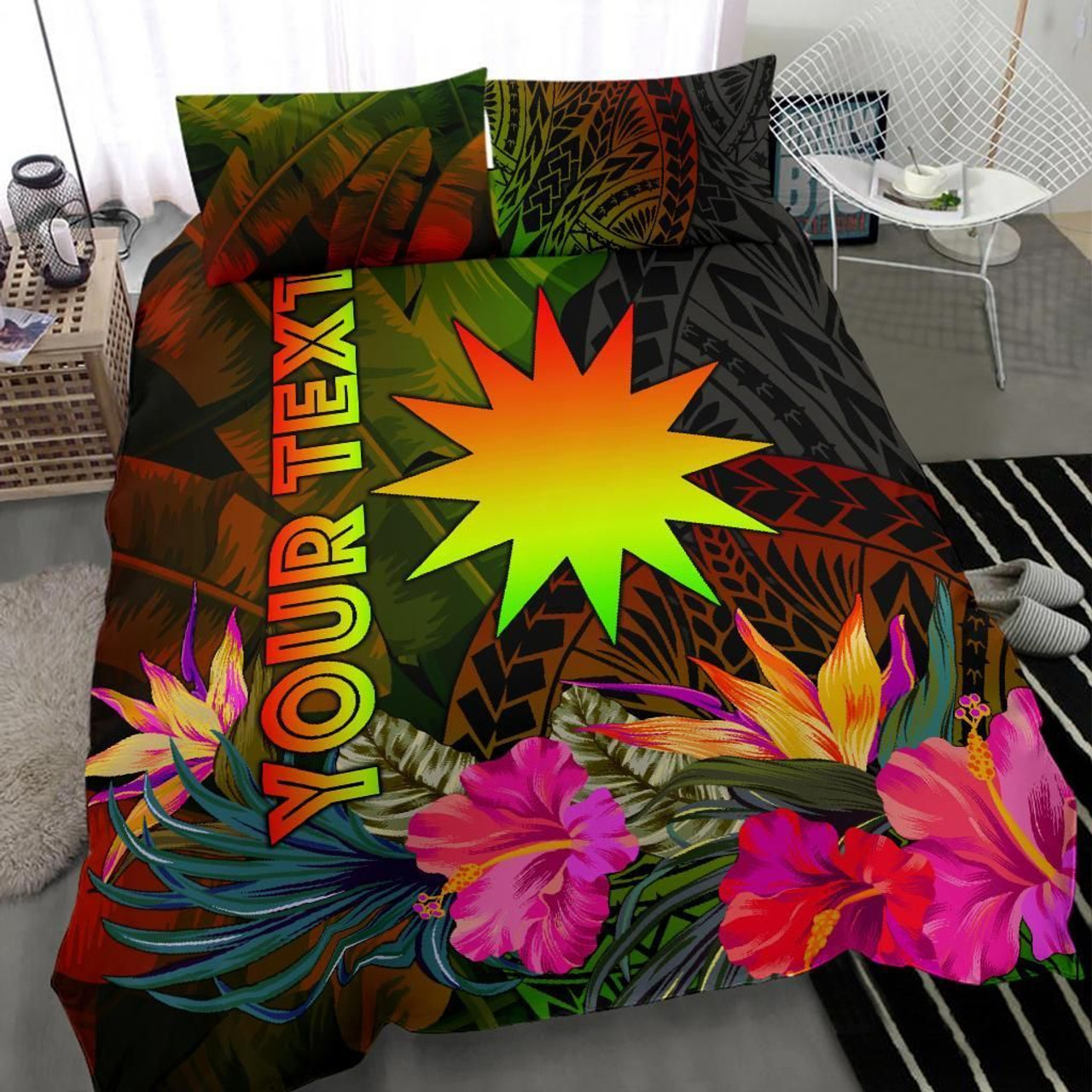 Guam Polynesian Bedding Set - Turtle With Blooming Hibiscus Turquoise 6