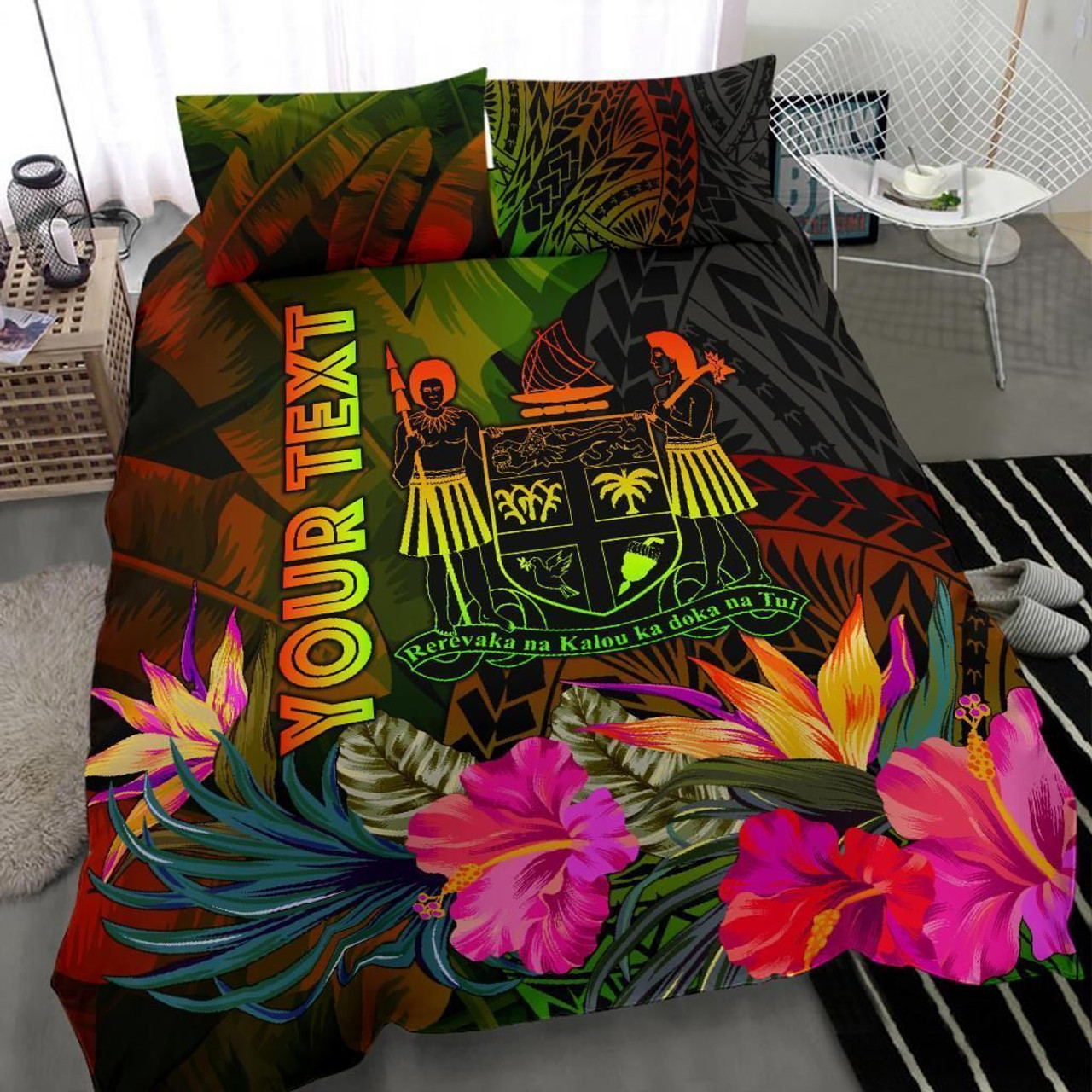 Nauru Polynesian Personalised Bedding Set - Hibiscus And Banana Leaves 6