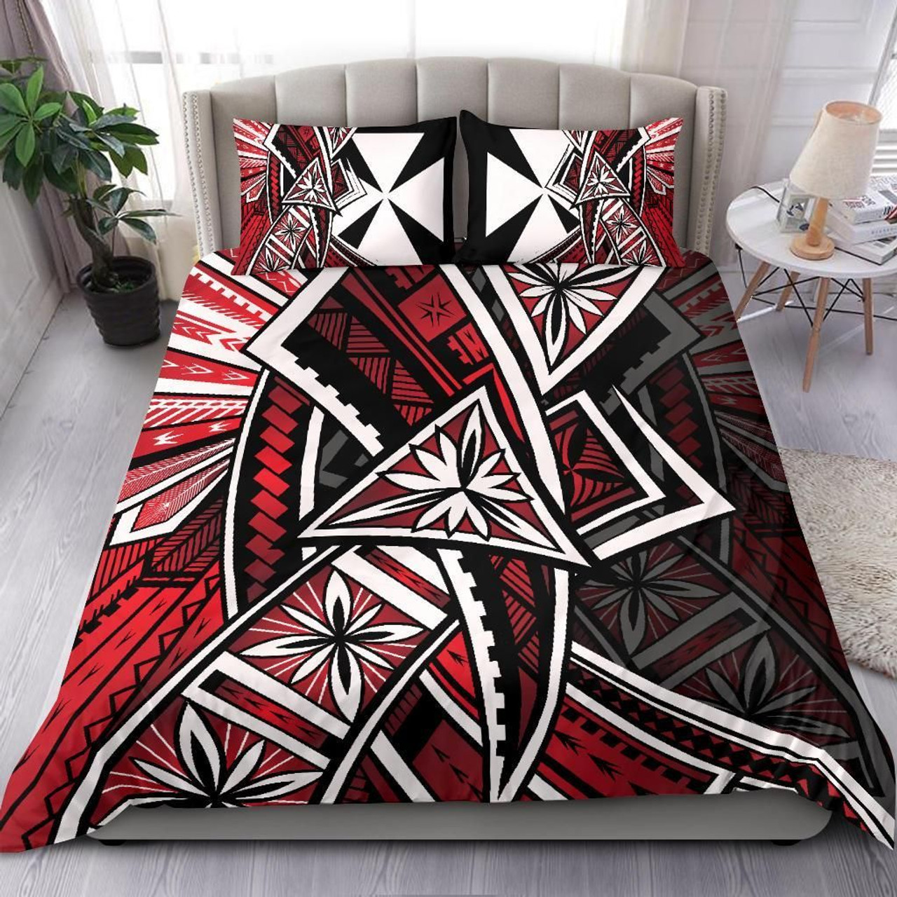Wallis And Futuna Bedding Set - Tribal Flower Special Pattern Red Color 1