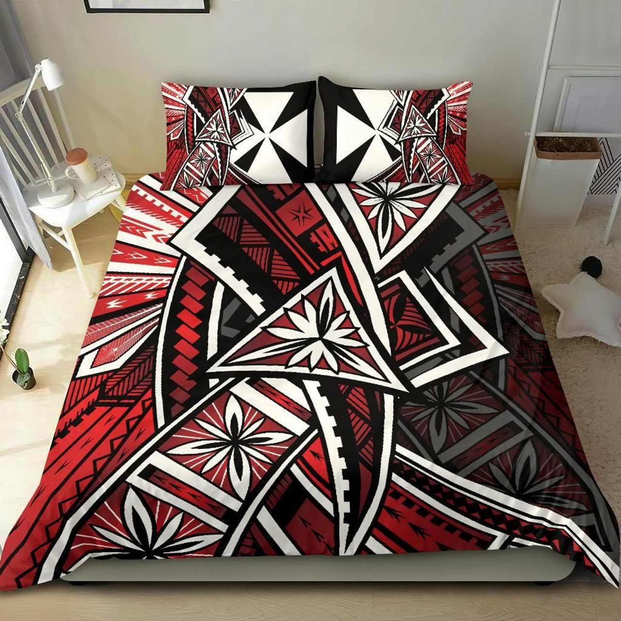 Wallis And Futuna Bedding Set - Tribal Flower Special Pattern Red Color 3