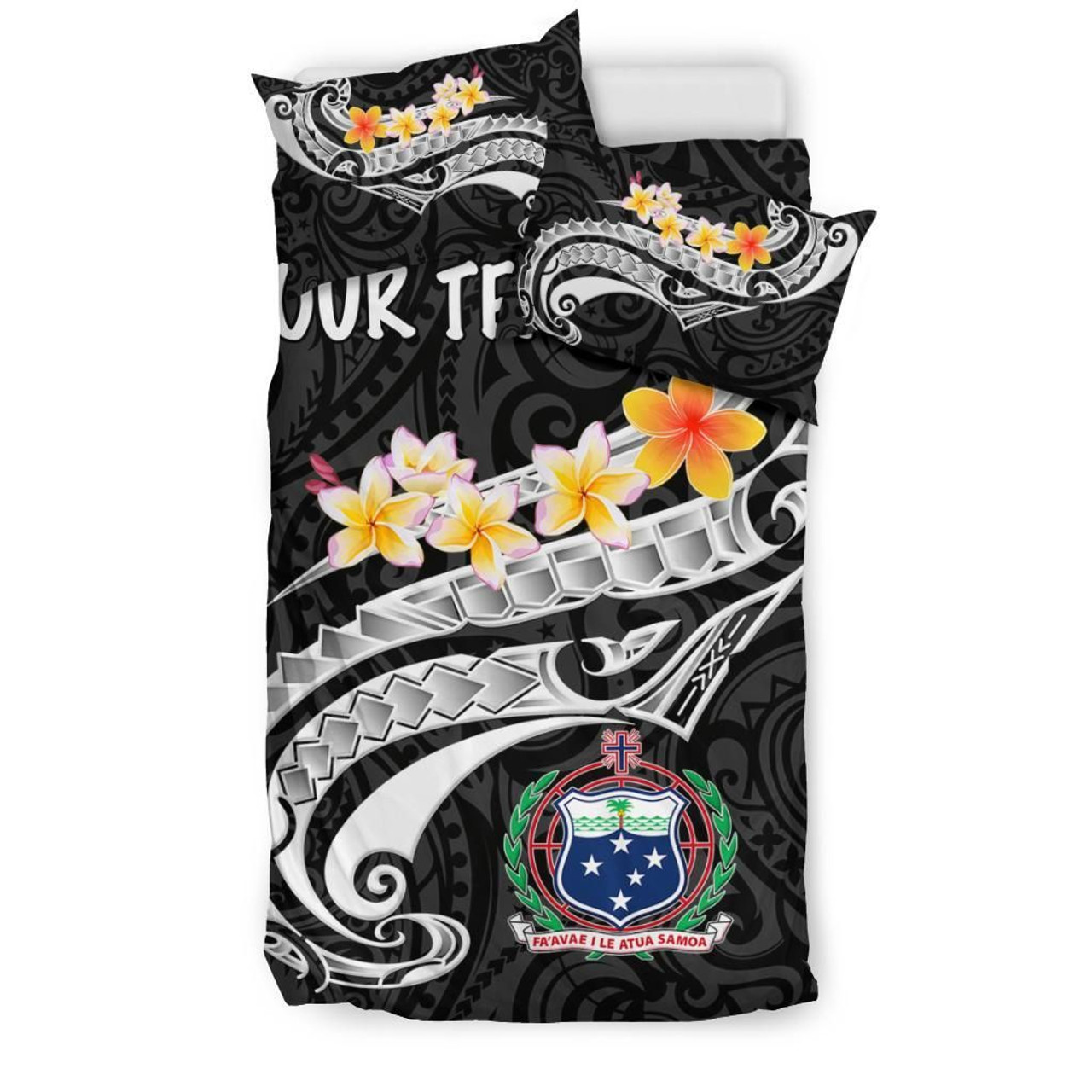 Samoa Custom Personalised Bedding Set - Samoa Seal Polynesian Patterns Plumeria (Black) 2