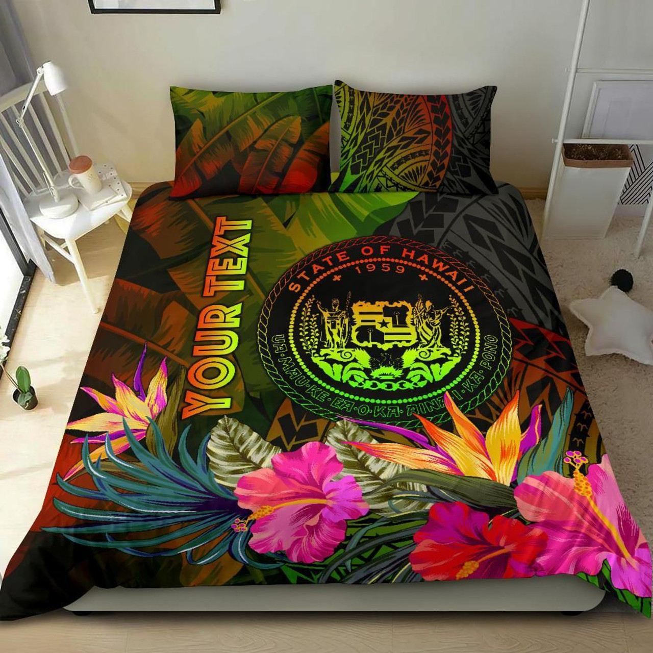 Polynesian Bedding Set - Hawaii Duvet Cover Set Father And Son Gold 5