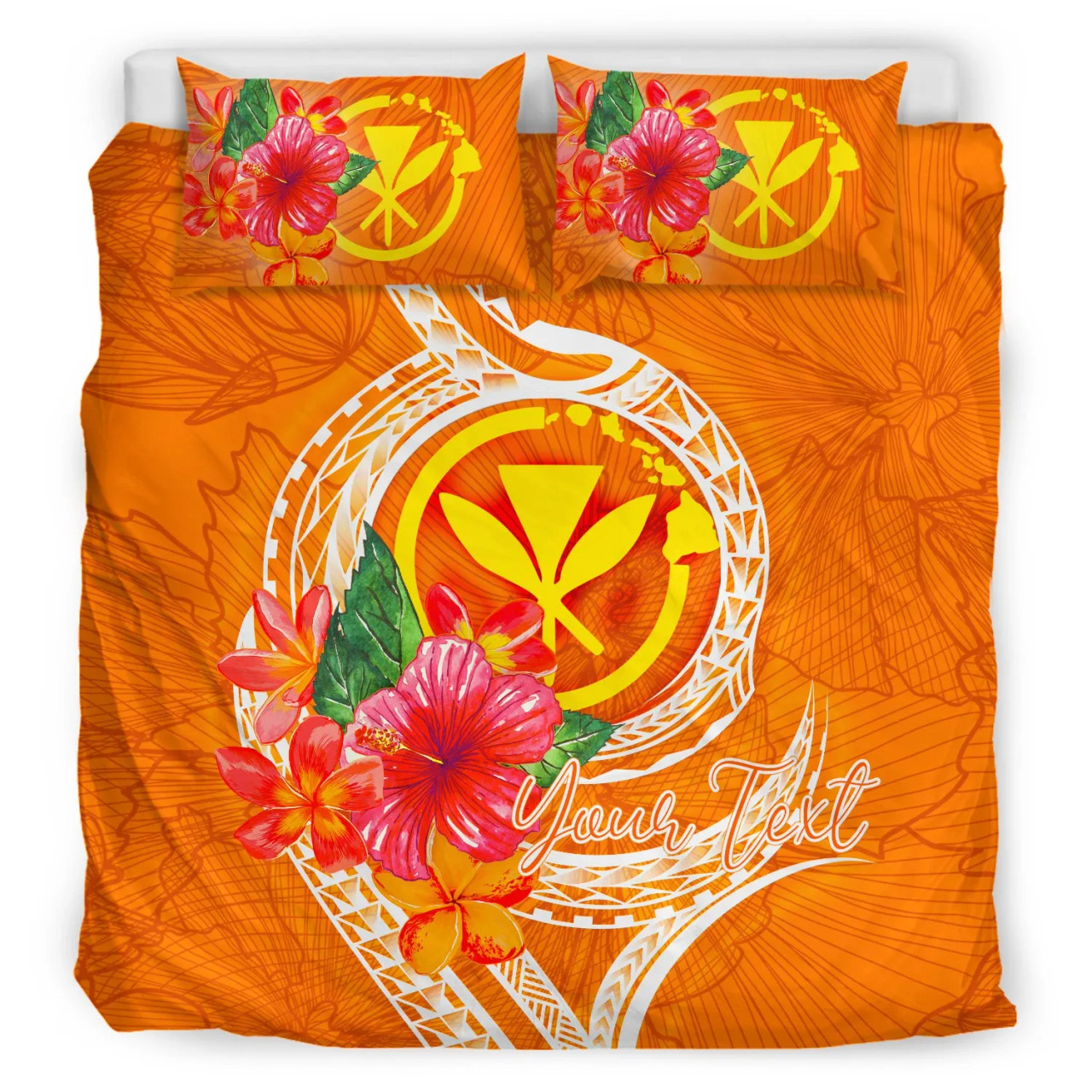 Hawaii Polynesian Custom Personalised Bedding Set - Orange Floral With Seal 3