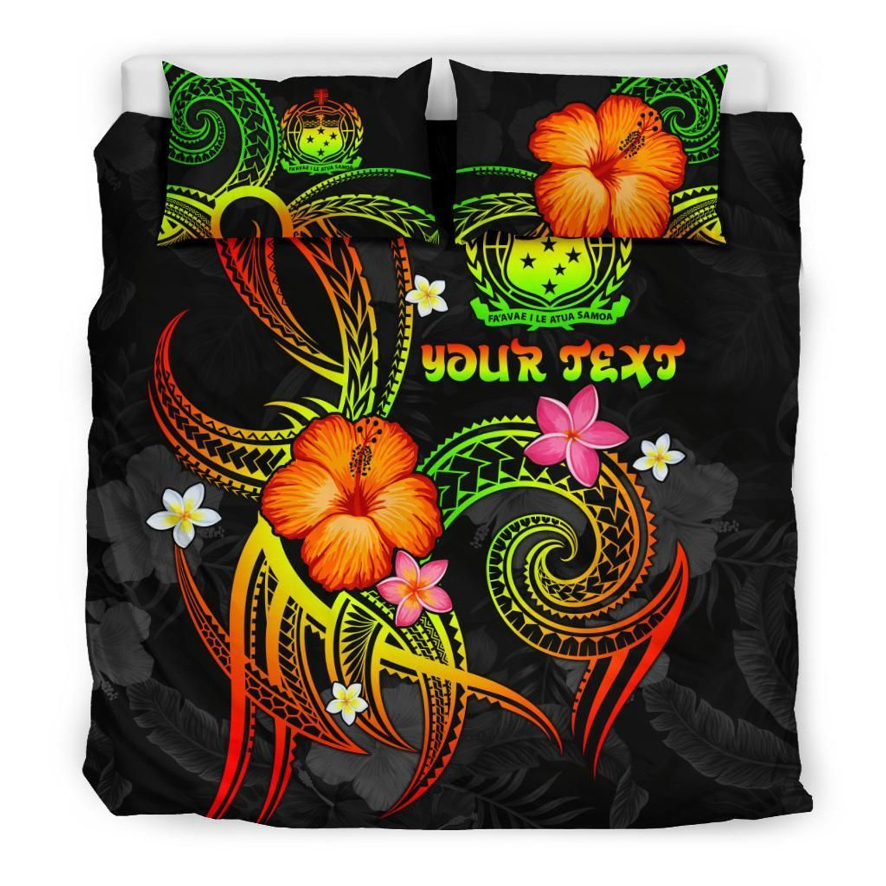 Hawaii Polynesian Bedding Set - Turtle With Blooming Hibiscus Red4