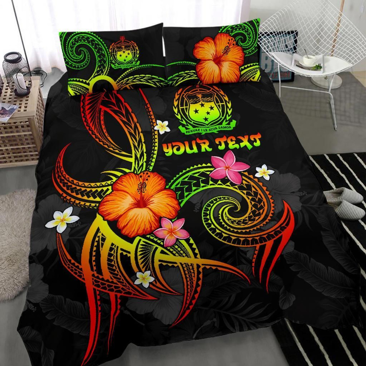 Hawaii Polynesian Bedding Set - Turtle With Blooming Hibiscus Red 6