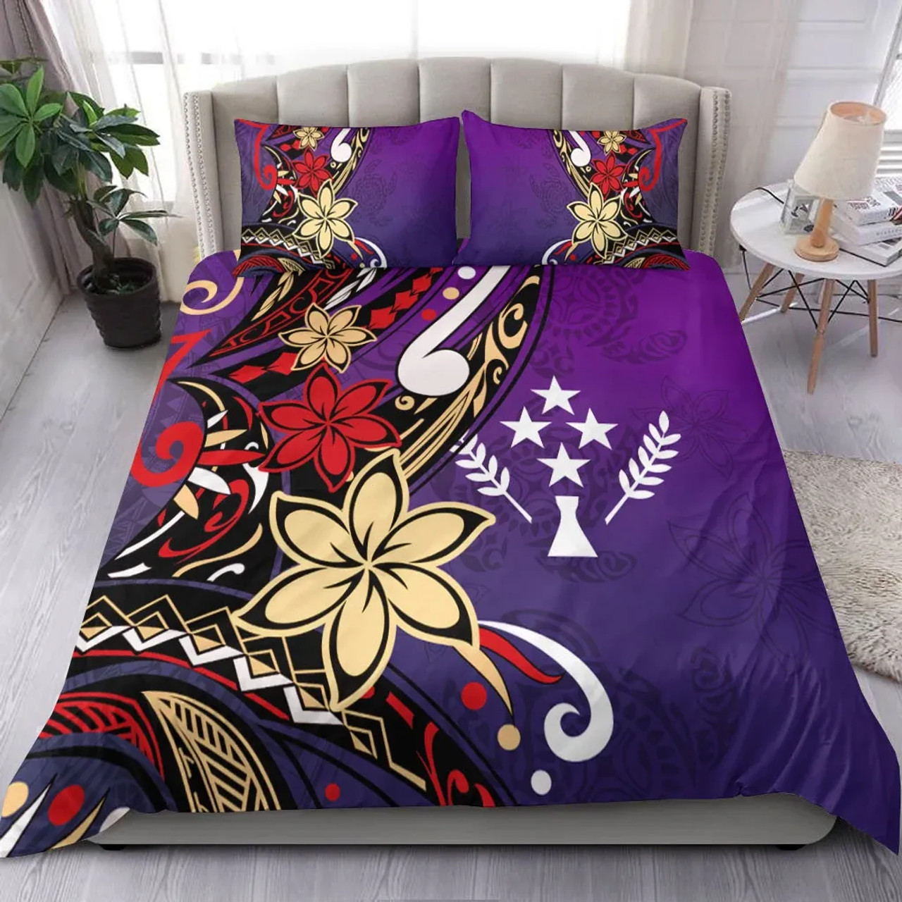 Kosrae Polynesian Bedding Set - Tribal Flower With Special Turtles Purple Color 1