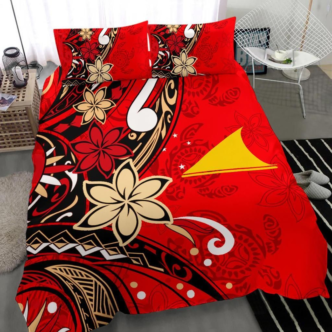 Tokelau Polynesian Bedding Set - Tribal Flower With Special Turtles Red Color 3