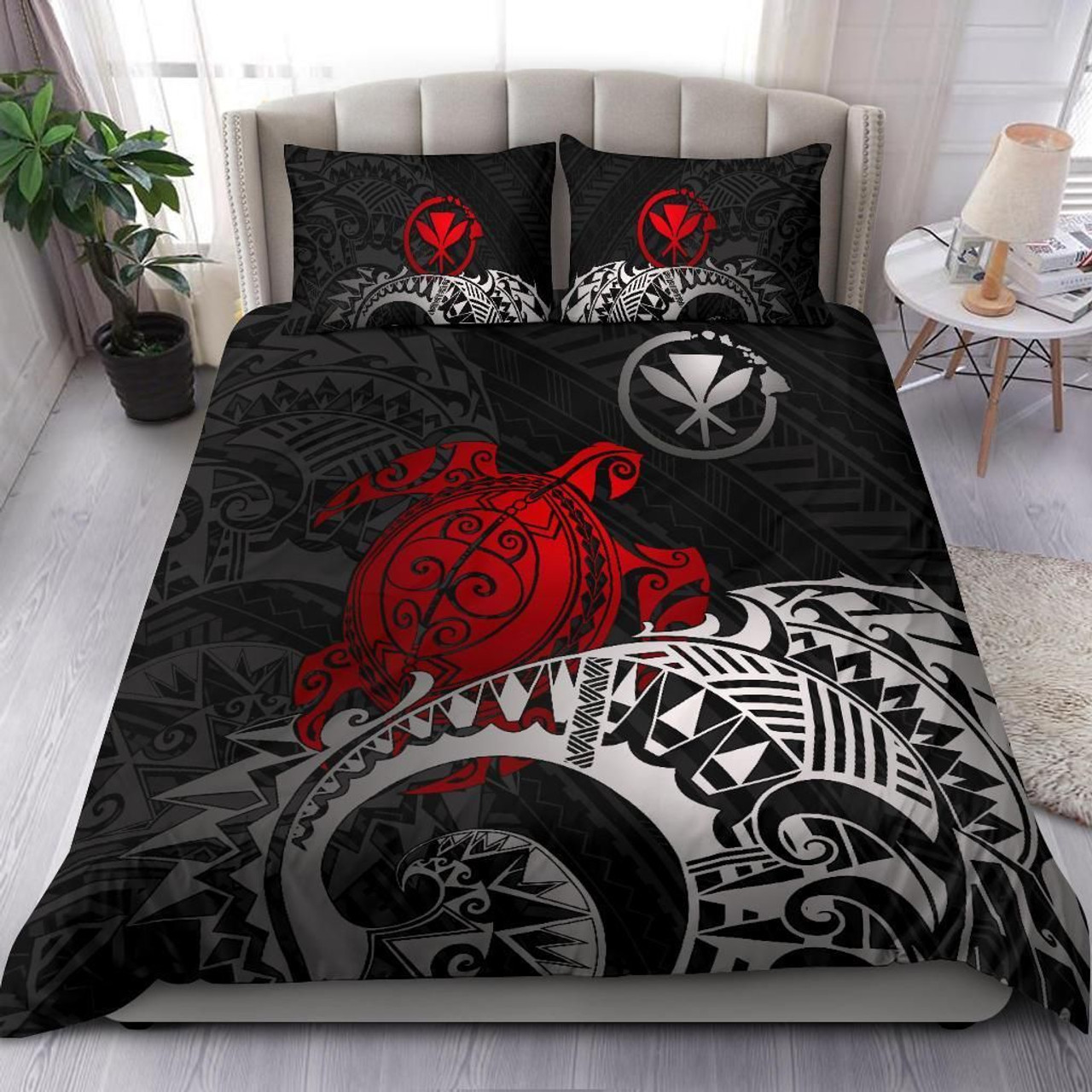 Polynesian Hawaii Duvet Cover Set - Polynesian Turtle (Red) 1