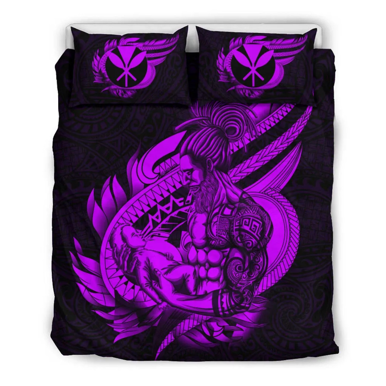 Polynesian Bedding Set - Hawaii Duvet Cover Set Father And Son Purple 3