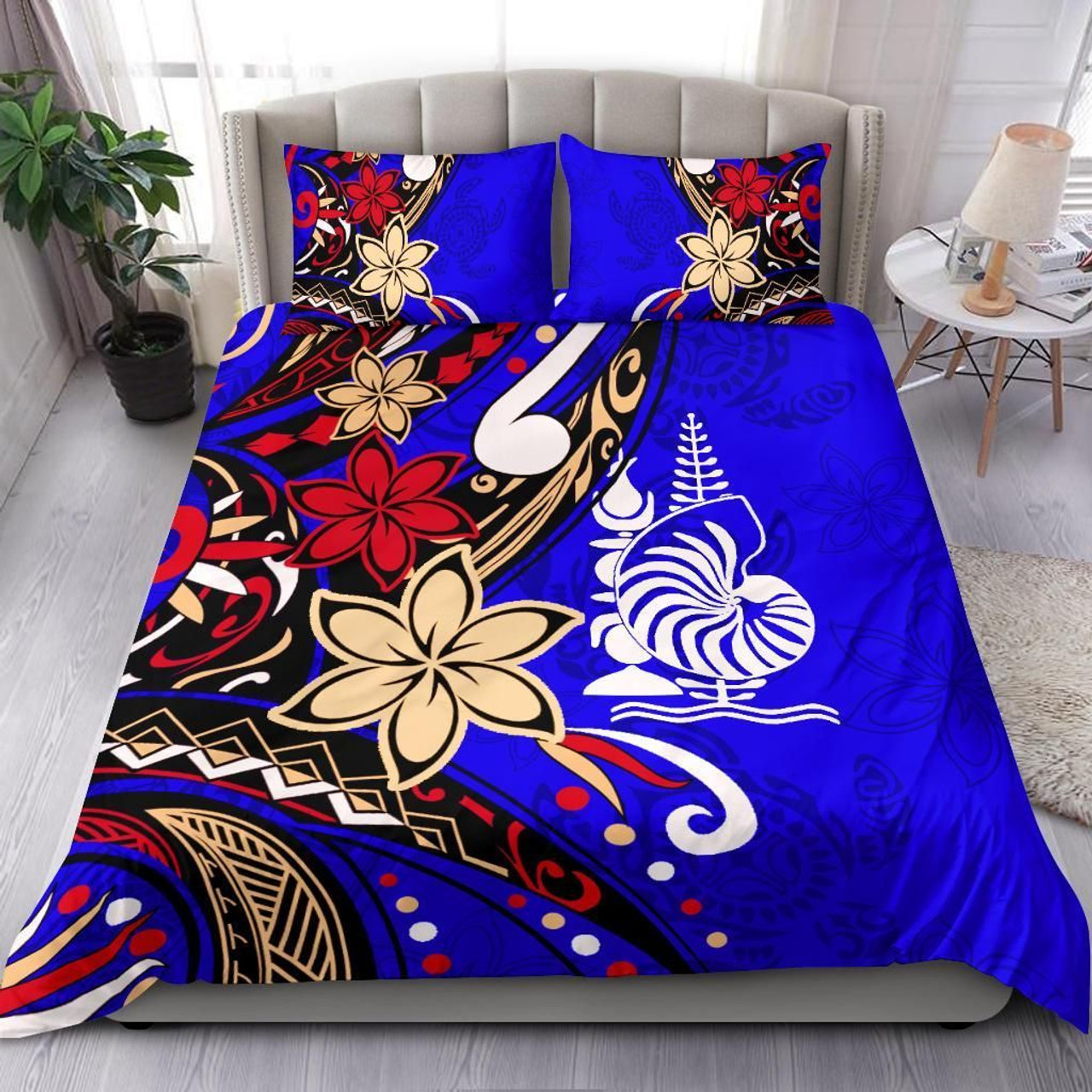 New Caledonia Bedding Set - Tribal Flower With Special Turtles Blue Color 2