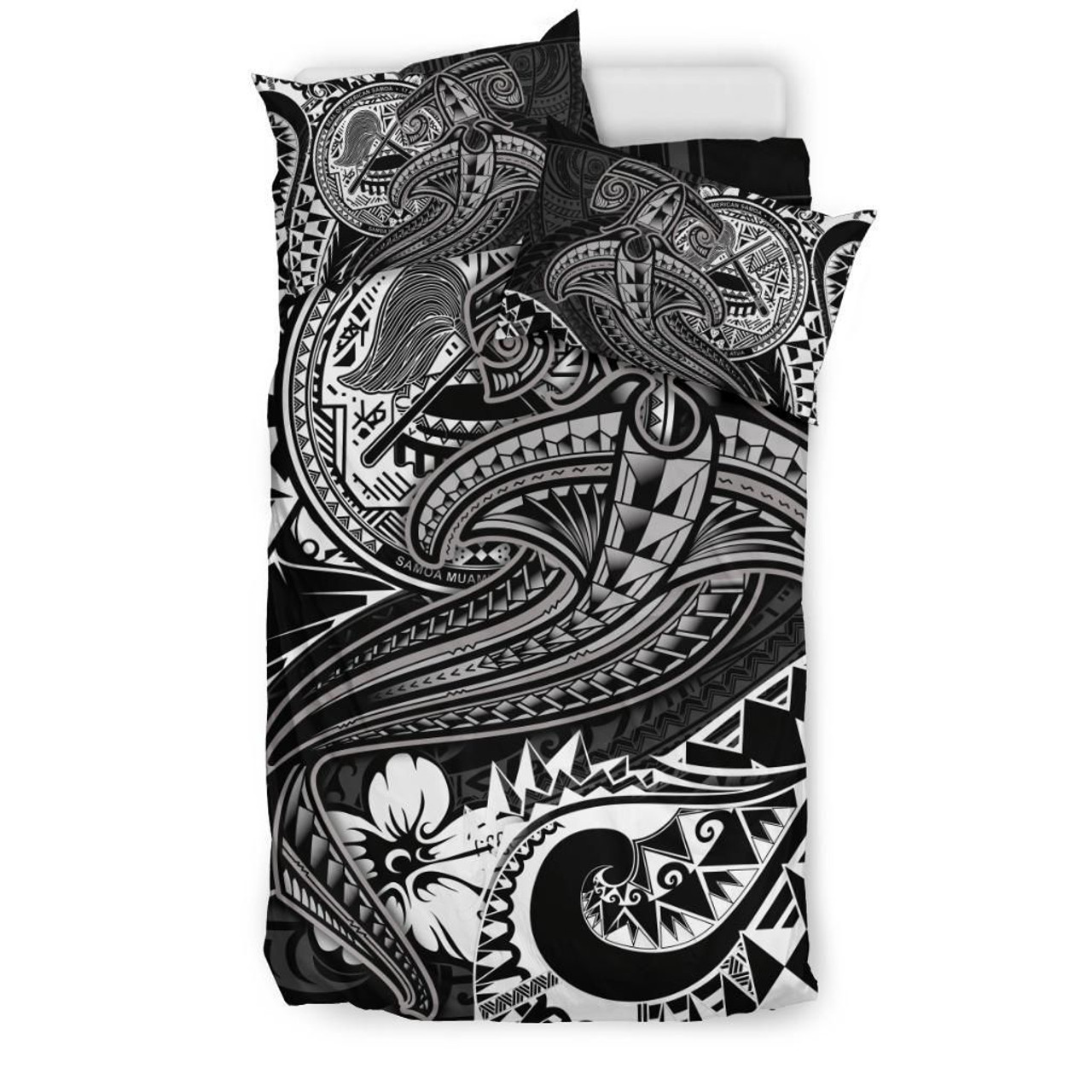 American Samoa Bedding Set - White Shark Polynesian Tattoo 2