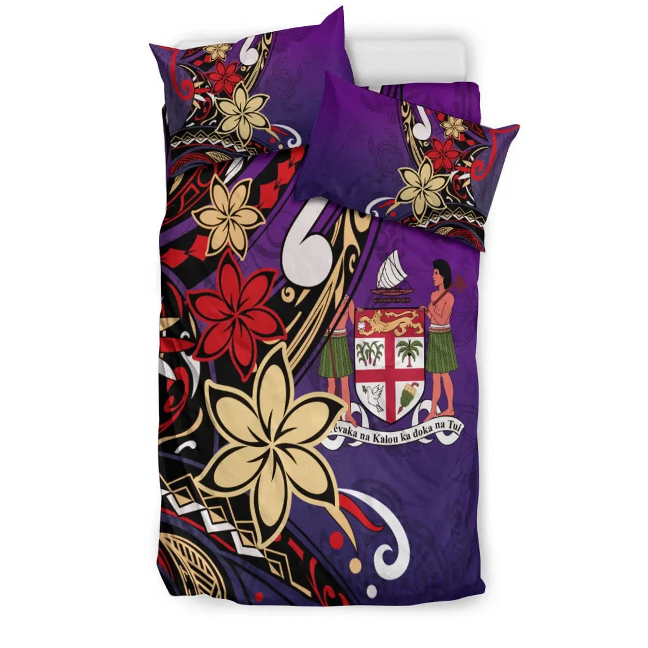 Fiji Bedding Set - Tribal Flower With Special Turtles Purple Color 2