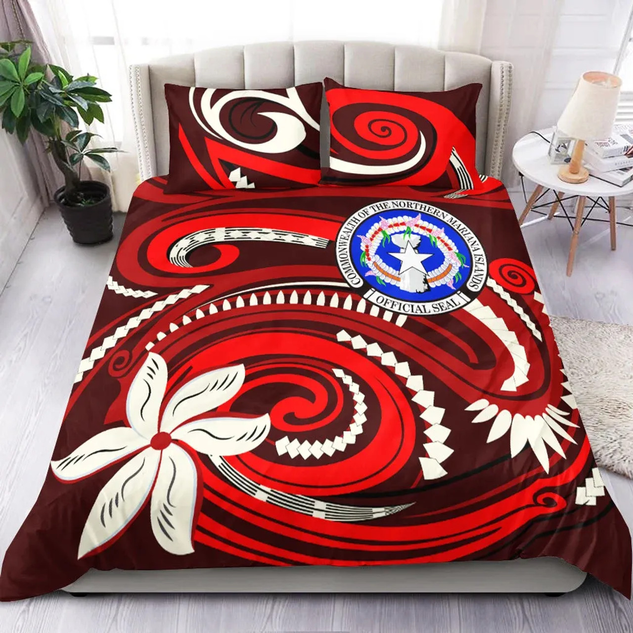 Northern Mariana Bedding Set - Vortex Style Red Color 1