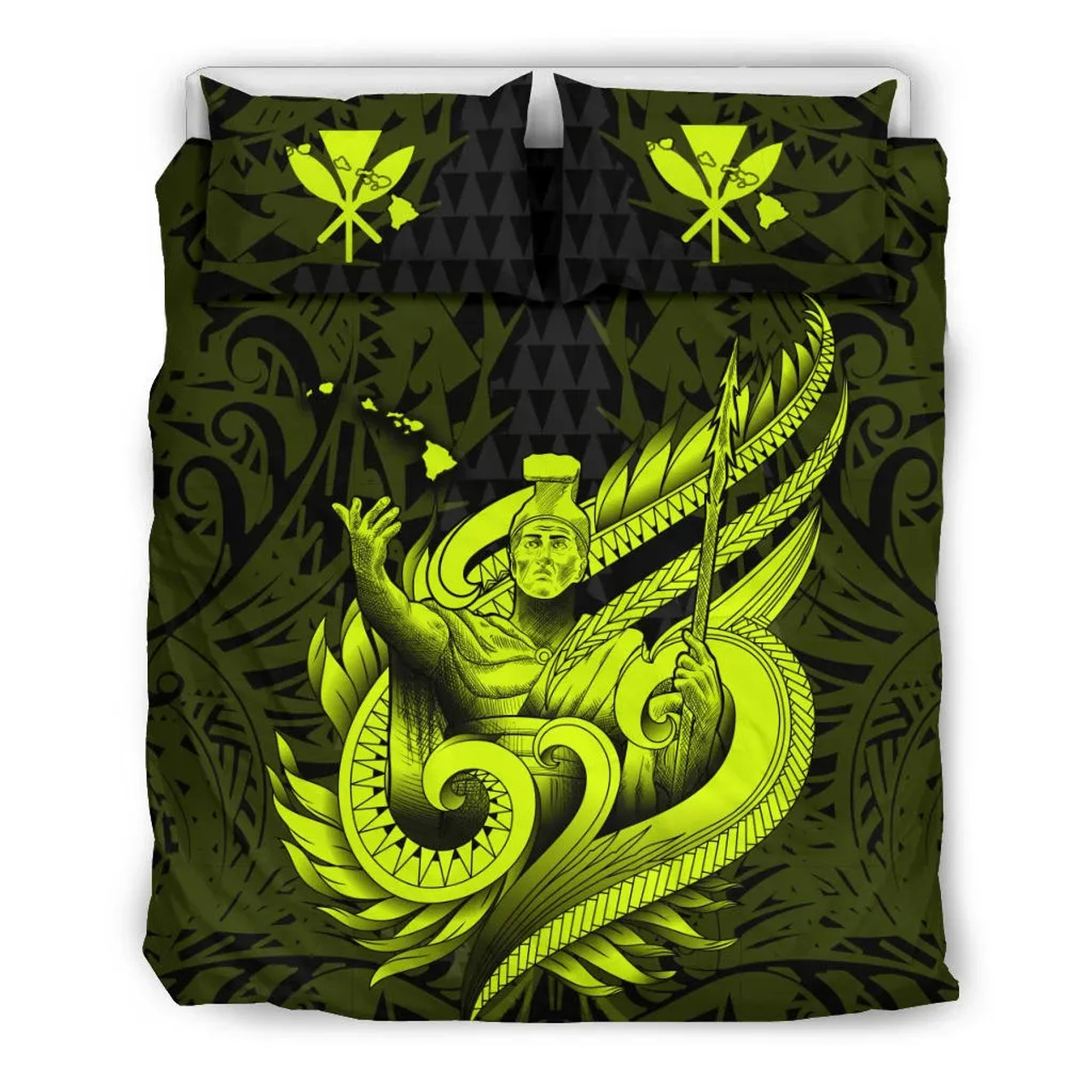 Polynesian Bedding Set - Hawaii Duvet Cover Set Kamehameha King Yellow Color 2