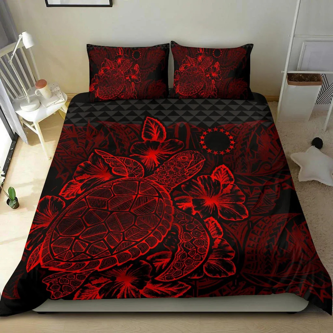 Polynesian Bedding Set - Cook Islands Duvet Cover Set Red Color