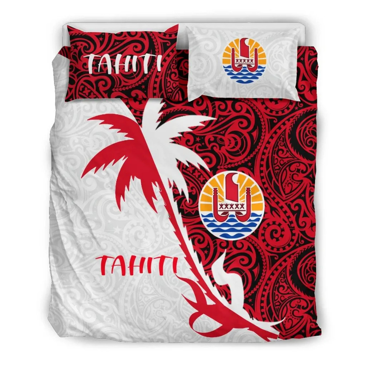 Tahiti Duvet Cover Set - Tahiti Coat Of Arms & Coconut Tree 2