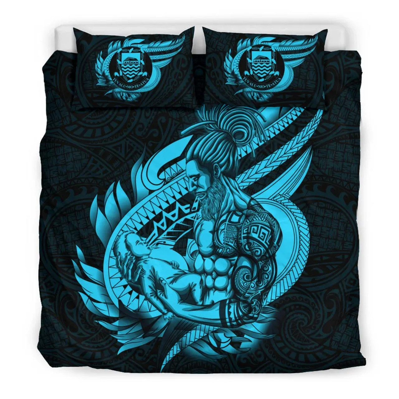 Polynesian Bedding Set - Tuvalu Duvet Cover Set Father And Son Emerald 2