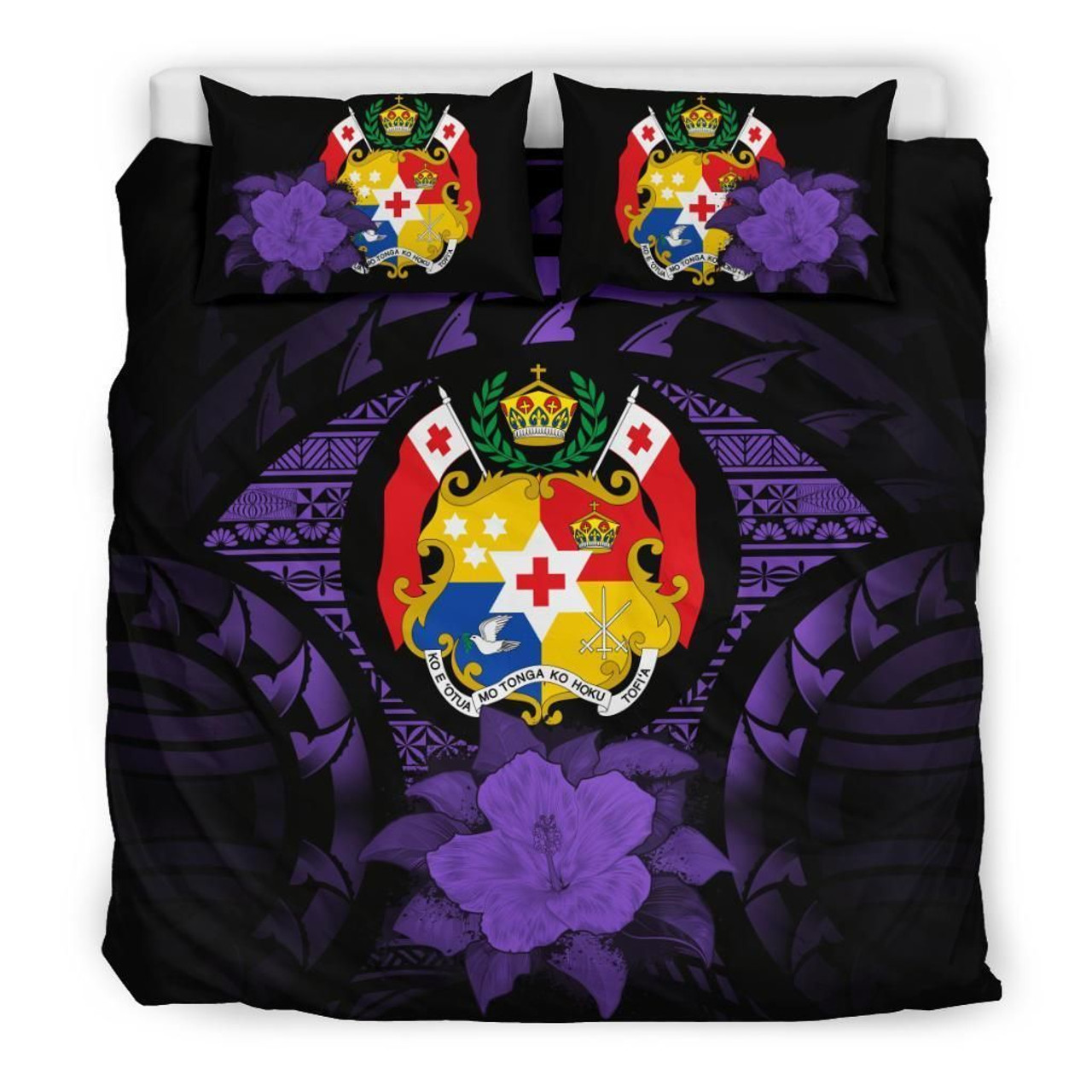 Tonga Duvet Cover Set - Tonga Coat Of Arms & Purple Hibiscus 1