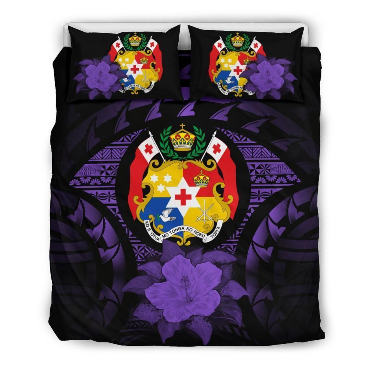 Tonga Duvet Cover Set - Tonga Coat Of Arms & Purple Hibiscus 2