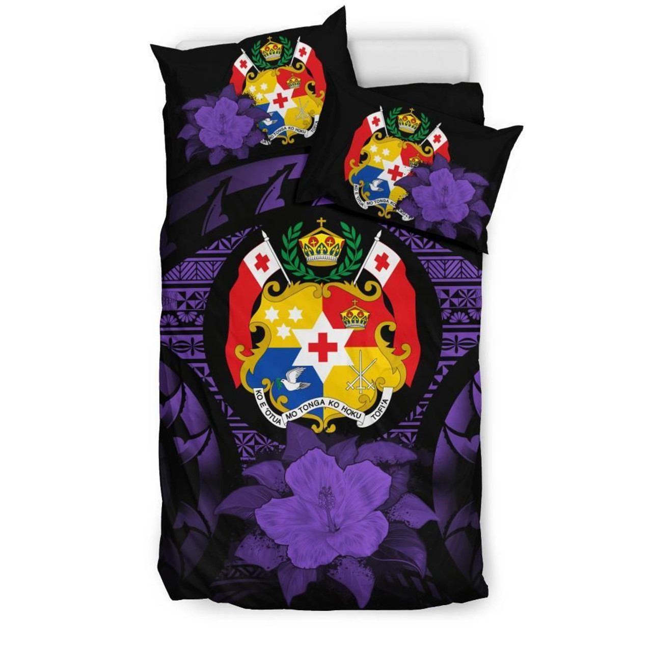 Tonga Duvet Cover Set - Tonga Coat Of Arms & Purple Hibiscus 3