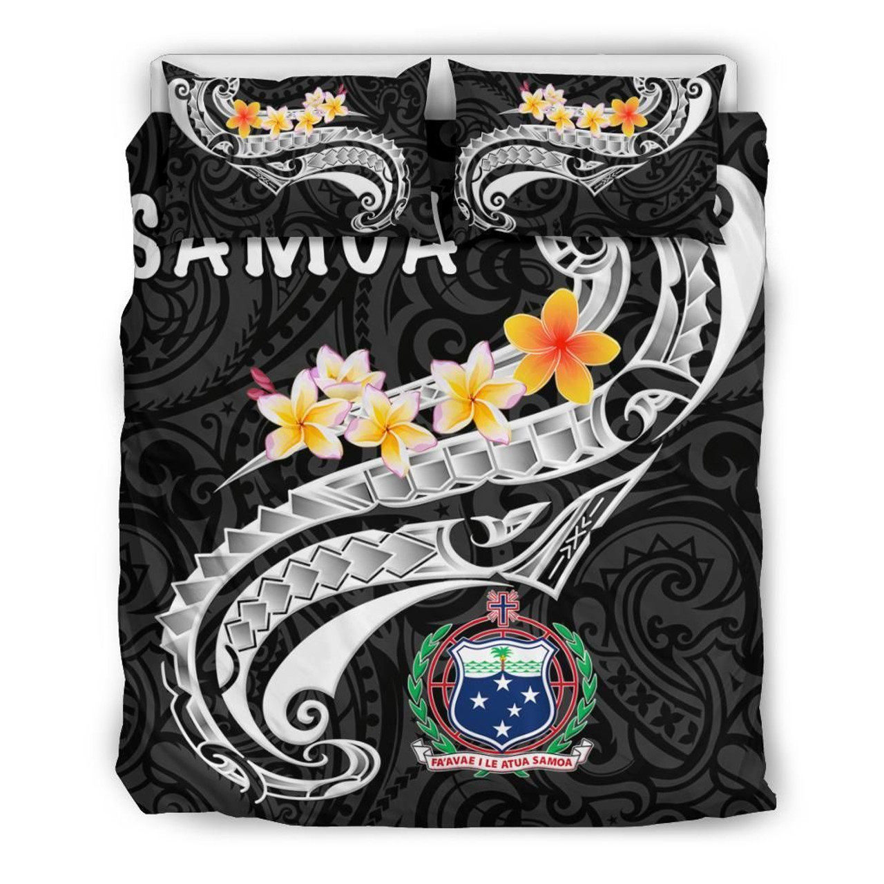 Samoa Bedding Set - Samoa Seal Polynesian Patterns Plumeria (Black) 3