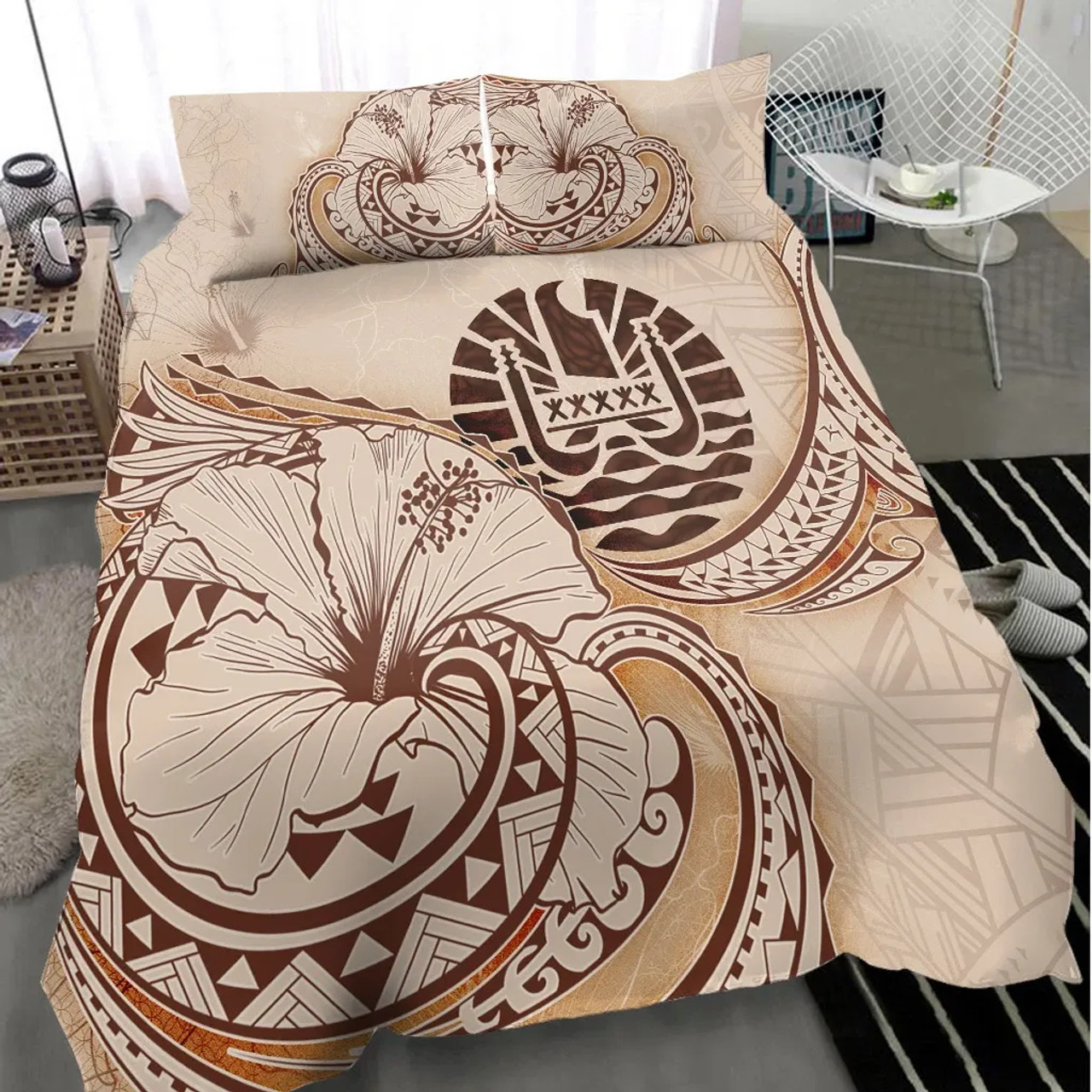 French Polynesia Bedding Set - Hibiscus Flower Vintage Style 2