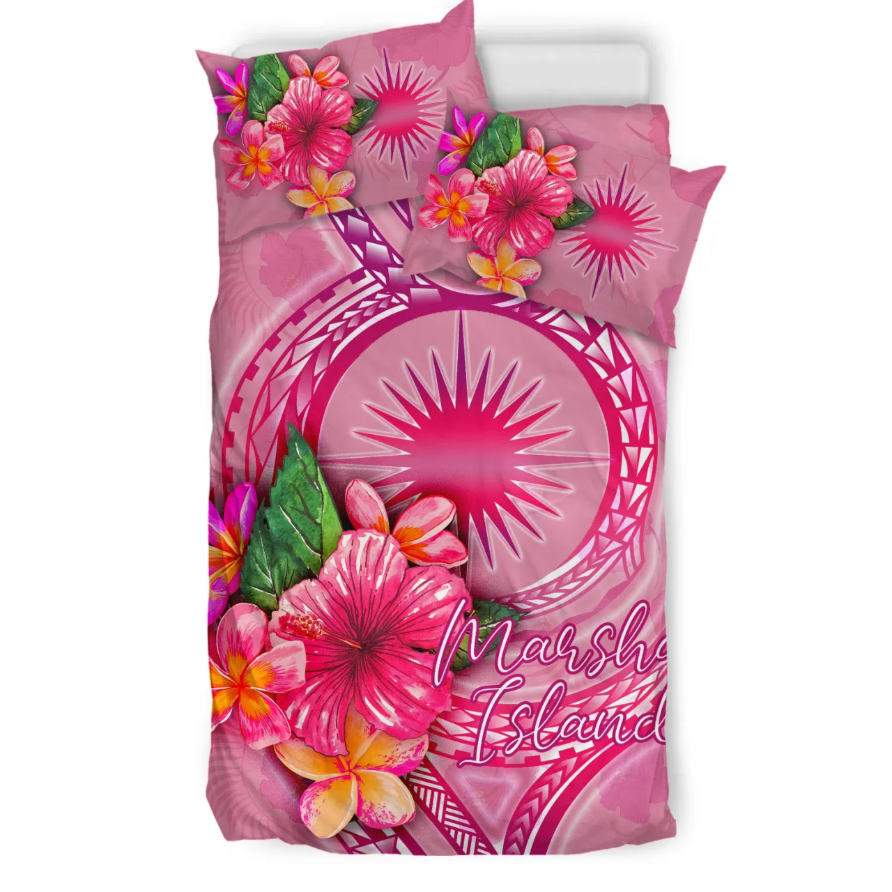 Marshall Islands Polynesian Bedding Set - Floral With Seal Pink 3