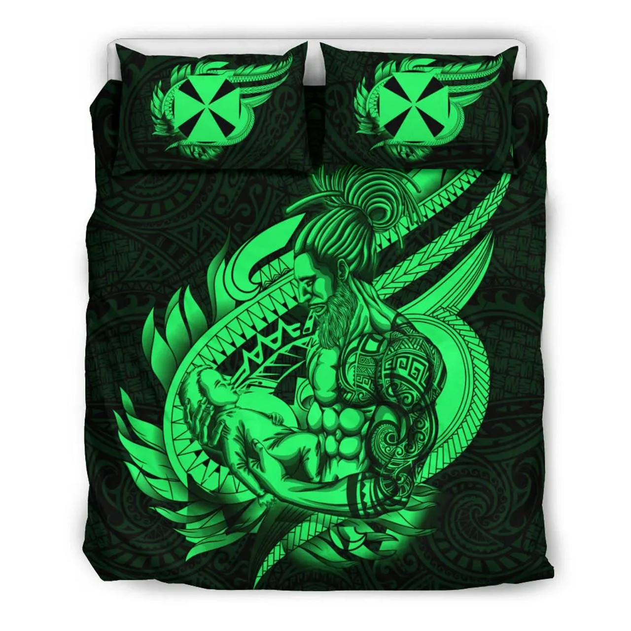 Polynesian Bedding Set - Wallis And Futuna Duvet Cover Set Father And Son Green 3