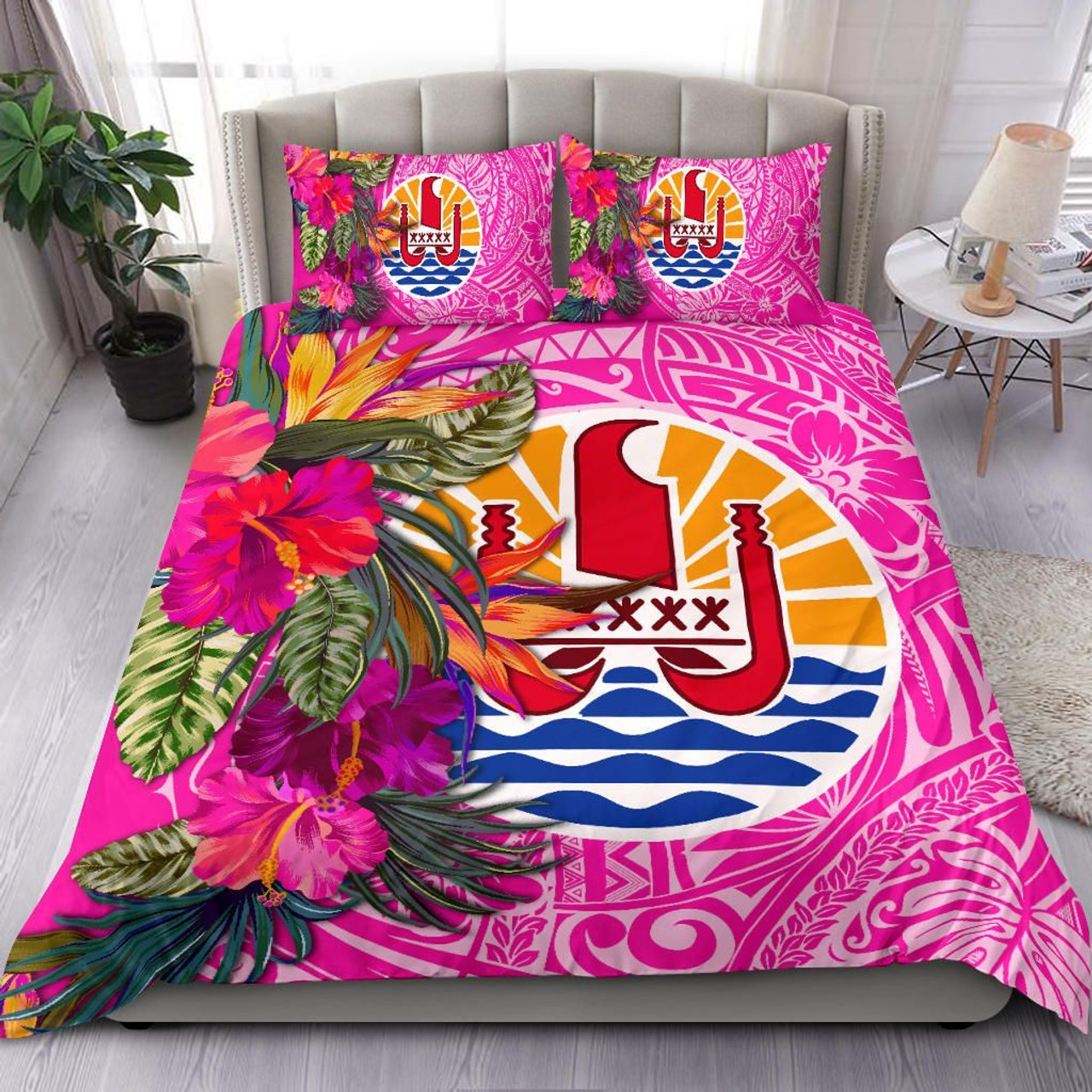 Tahiti Bedding Set - Hibiscus Polynesian Pattern Pink Version 1