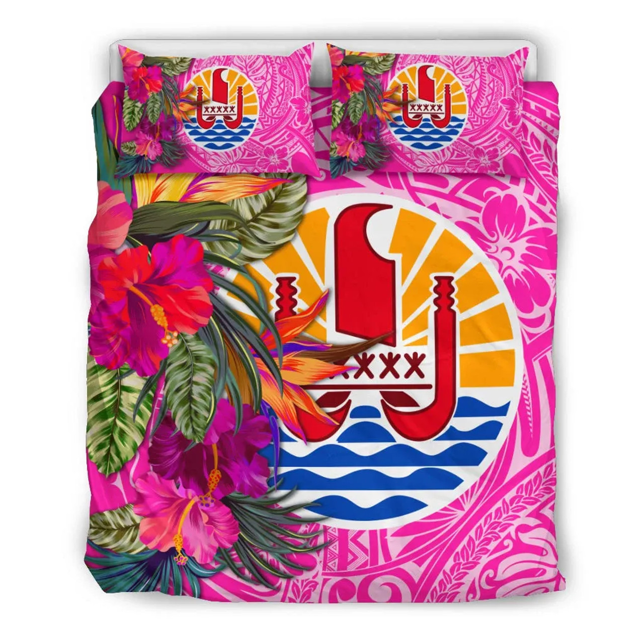 Tahiti Bedding Set - Hibiscus Polynesian Pattern Pink Version 3