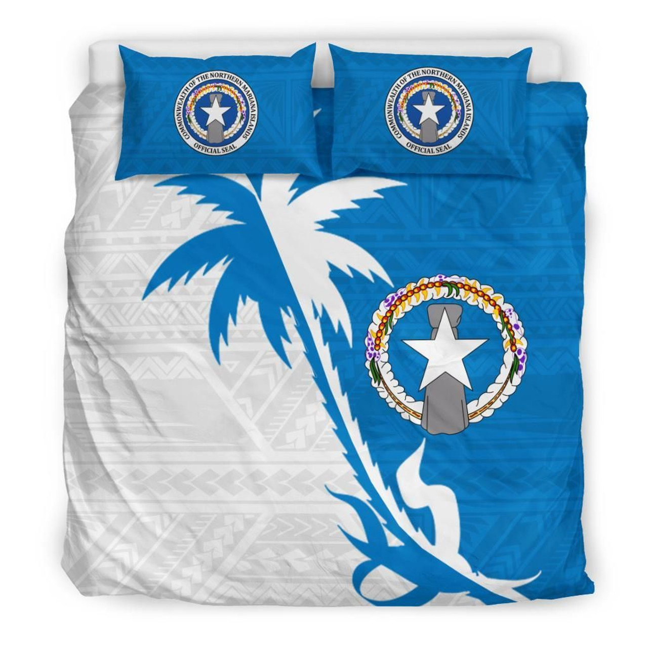 Northern Mariana Islands Duvet Cover Set - Northern Mariana Islands Seal & Coconut Tree 1