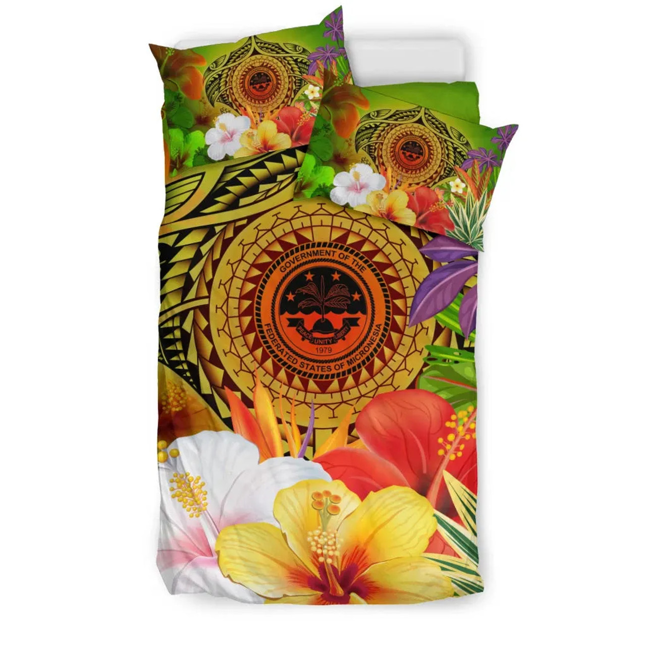 FSM Polynesian Bedding Set - Manta Ray Tropical Flowers (Reggae) 2