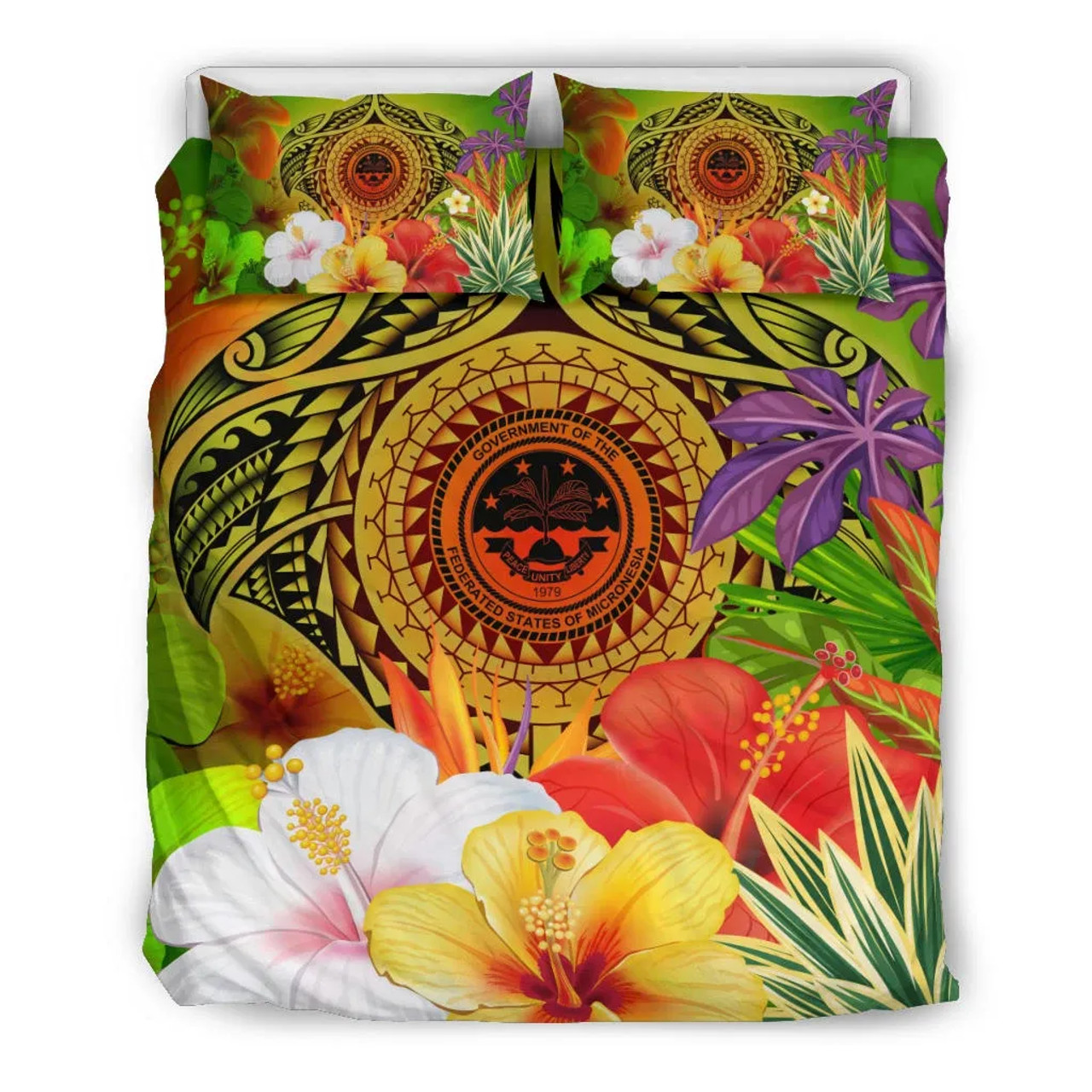 FSM Polynesian Bedding Set - Manta Ray Tropical Flowers (Reggae) 3