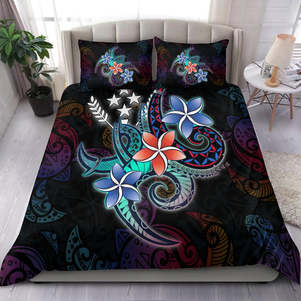 Kosrae State Bedding Set - Plumeria Flowers Style 1