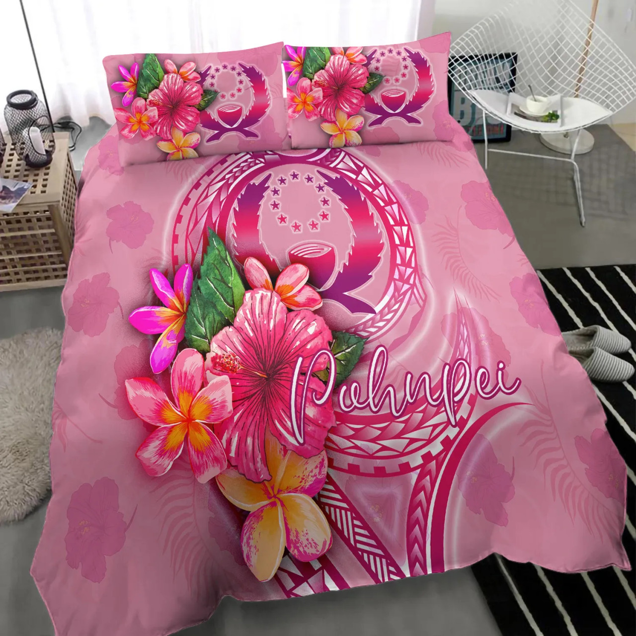 Pohnpei Polynesian Bedding Set - Floral With Seal Pink 3