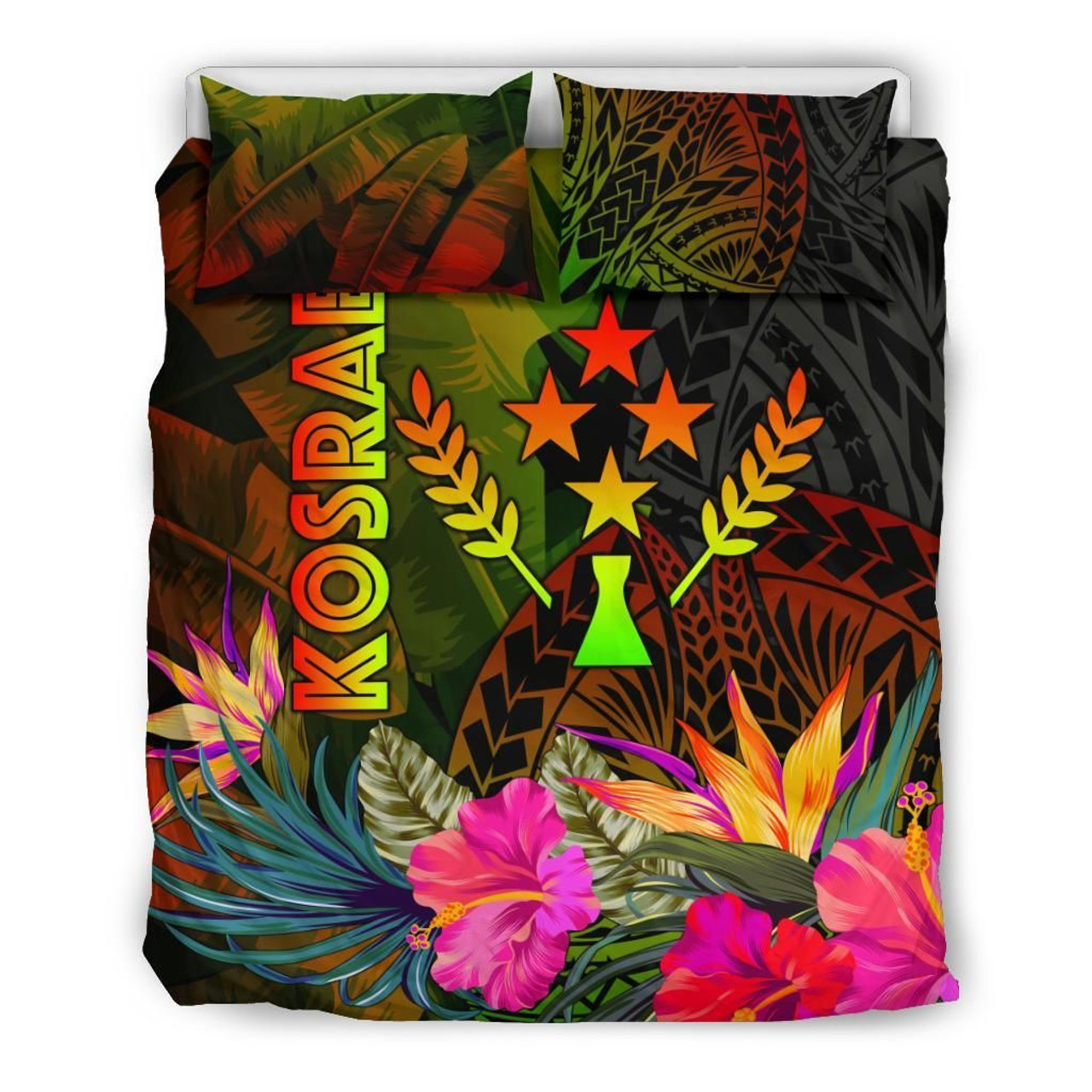 Kosrae Polynesian Bedding Set - Hibiscus And Banana Leaves 3