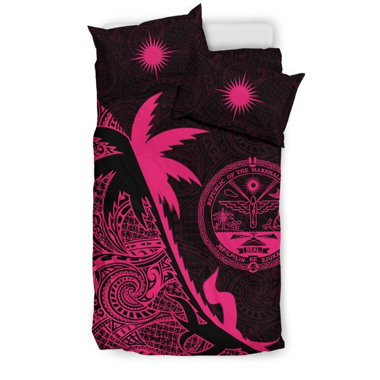 Marshall Islands Duvet Cover Set - Marshall Islands Coat Of Arms & Coconut Tree Pink 3