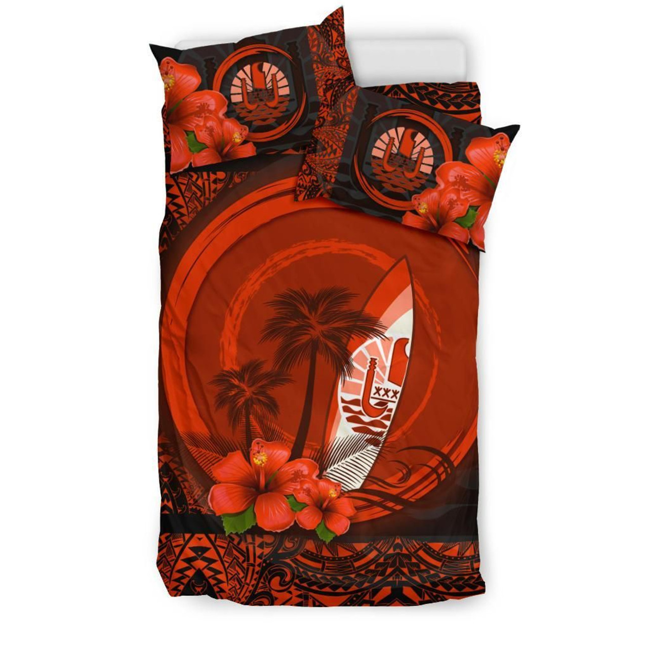 Tahiti Duvet Cover Set - Tahiti Coat Of Arms Hibiscus Coconut Tree 3